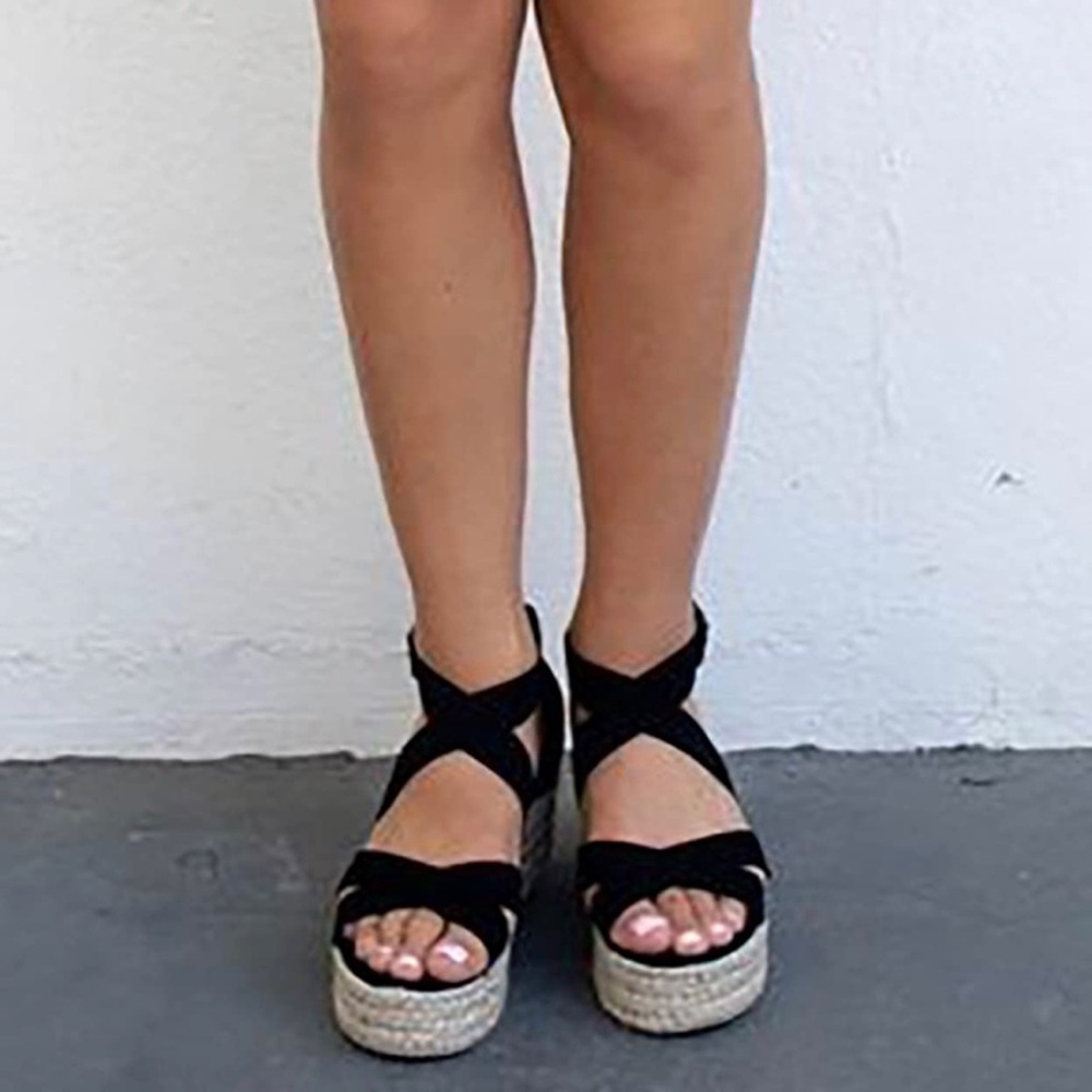 Womens Platform Espadrille Strappy Open Flat Ankle Sandals